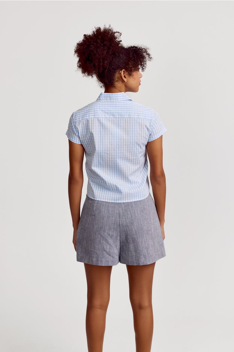 The Boxy Cropped Short Sleeve Shirt, Alternate, color, Sky Blue Check