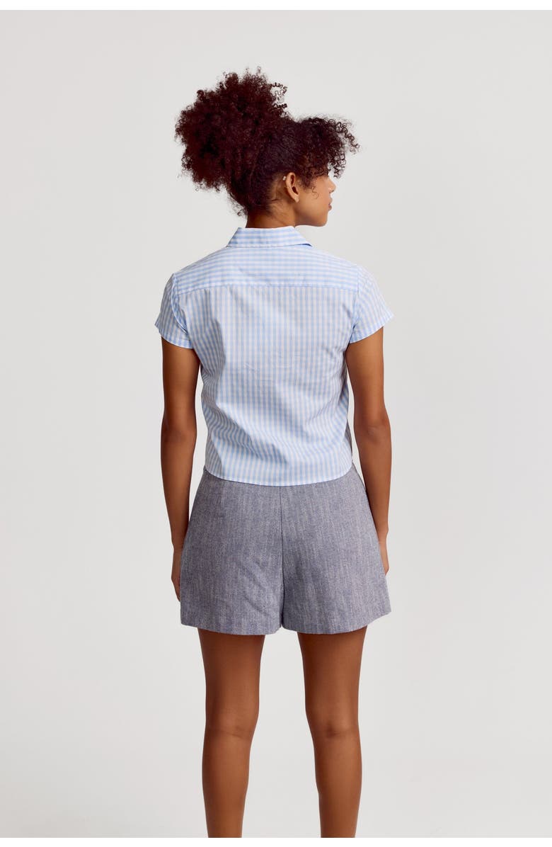 The Shirt by Rochelle Behrens The Boxy Cropped Short Sleeve Shirt, Alternate, color, Sky Blue Check