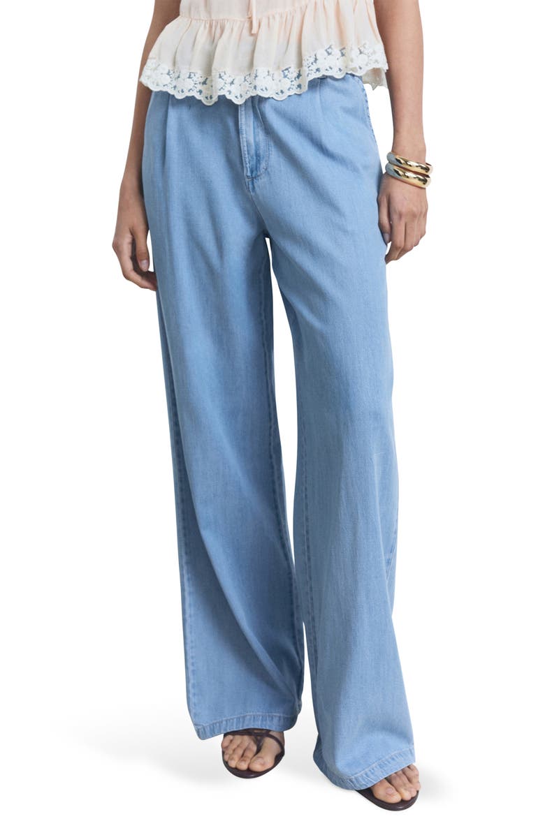 MANGO Pleated Wide Leg Pants, Main, color, Light Blue