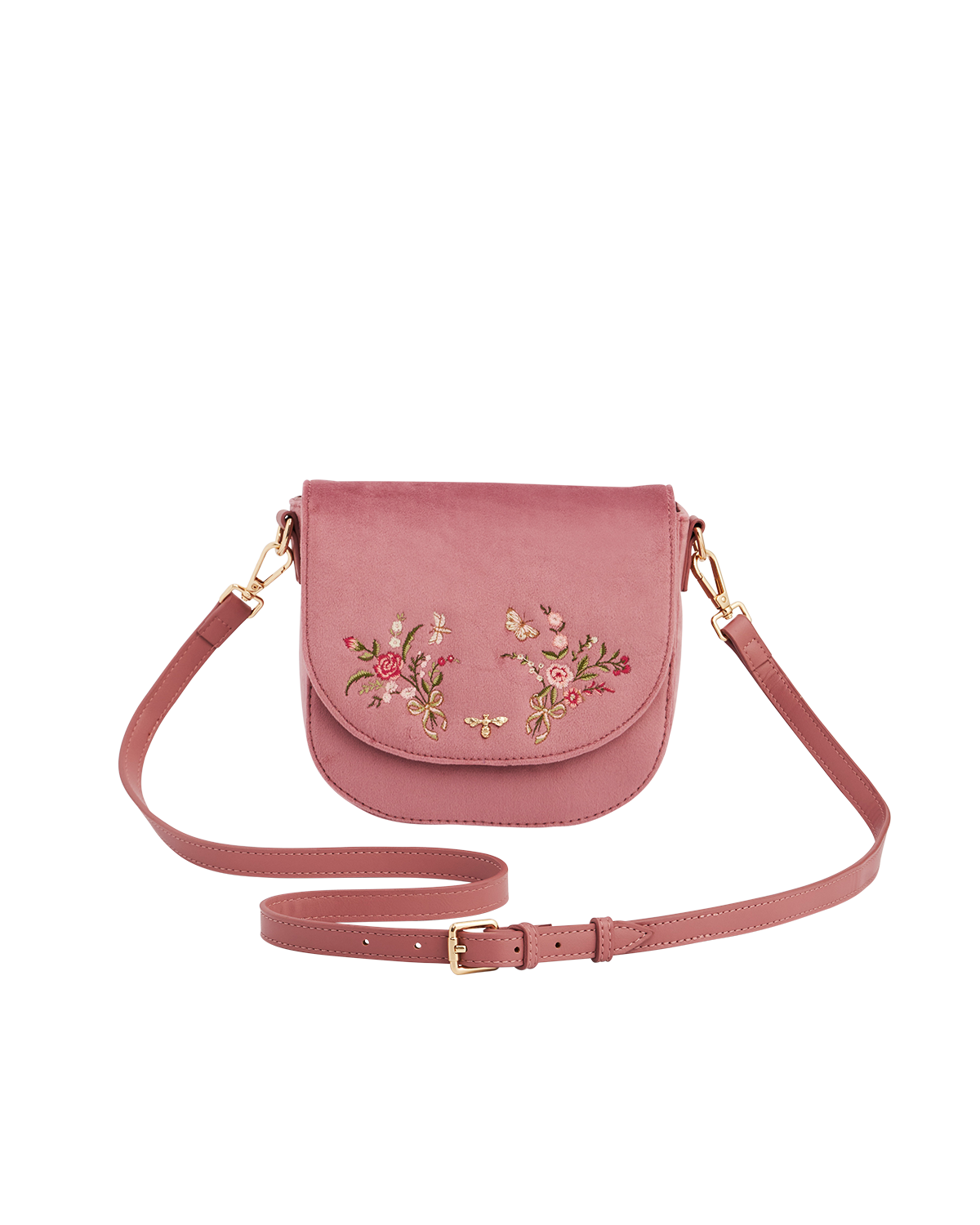 Beth Floral Posy Velvet Embroidered Saddle Purse, Main, color, Rose Pink
