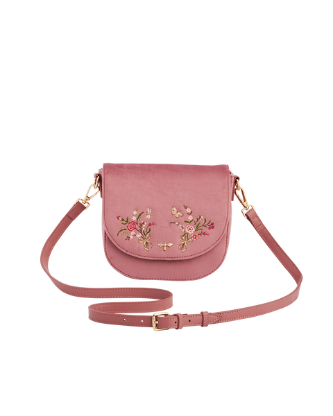 Beth Floral Posy Velvet Embroidered Saddle Purse