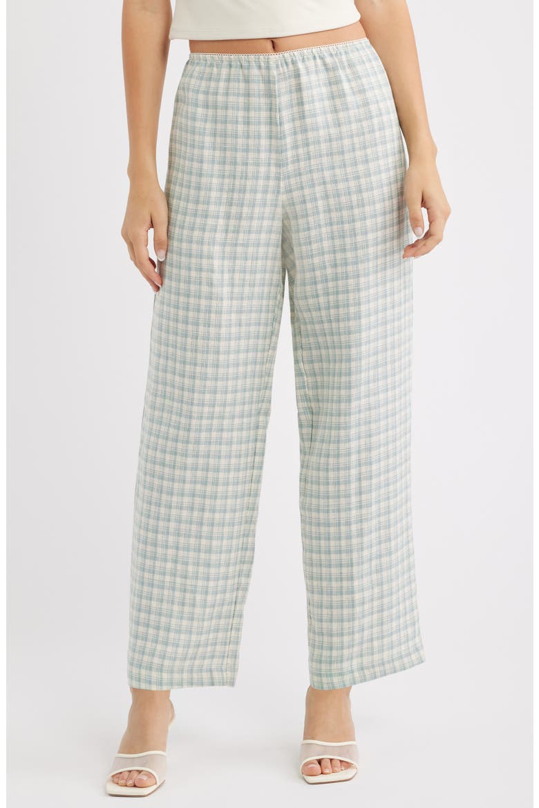 Lilah Check Print Wide Leg Linen Pants (Women) | Nordstrom