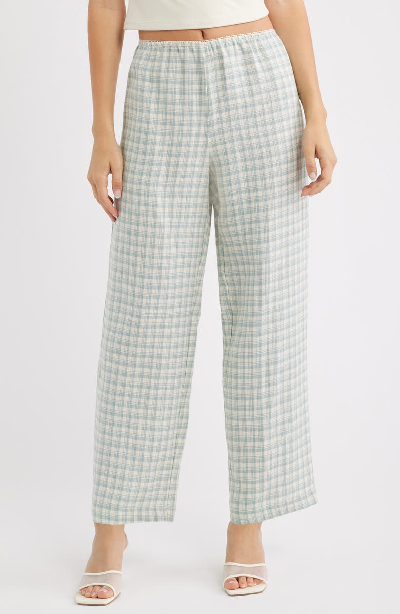 Reformation Lilah Check Print Wide Leg Linen Pants, Main, color, Zephyr Check