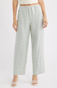 Reformation Lilah Check Print Wide Leg Linen Pants
