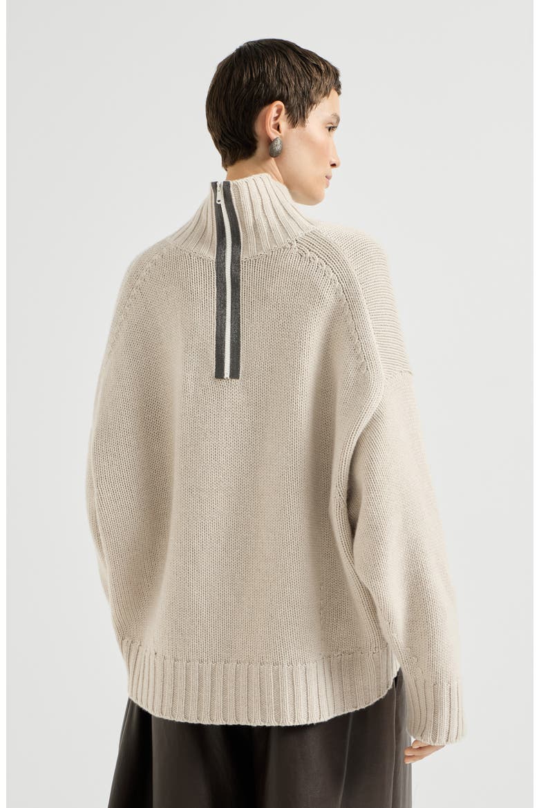 Cashmere turtleneck sweater with shiny zipper, Alternate, color, Buff