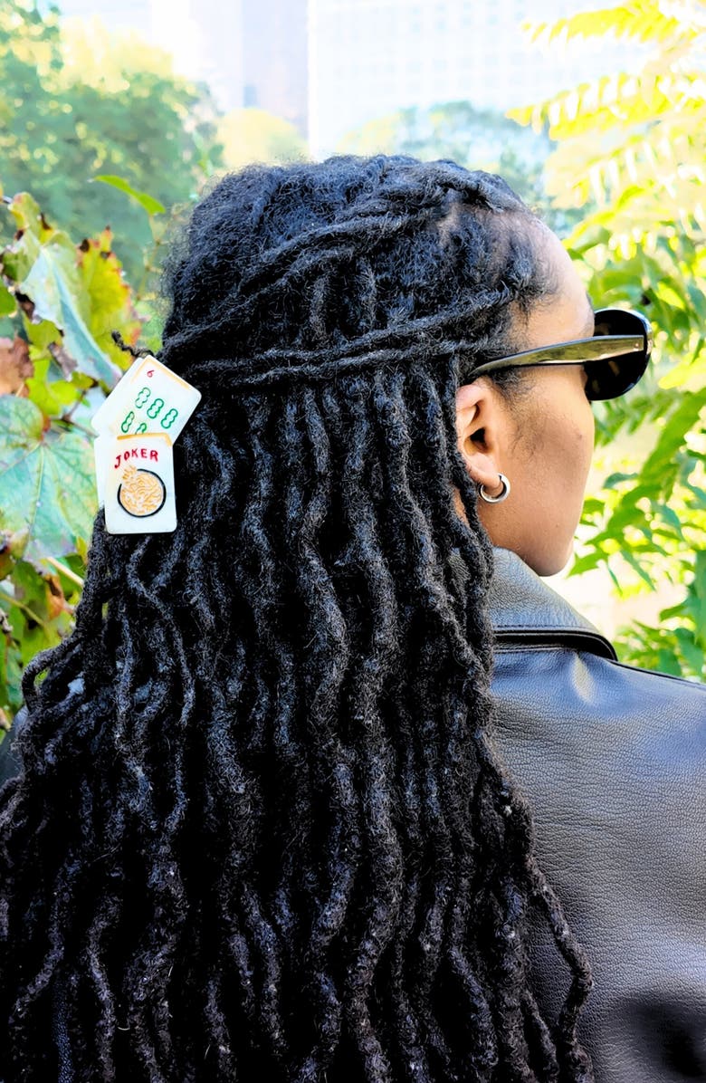 Solar Eclipse Hand Painted Mini Mahjong Claw Clip, Alternate, color, Beige