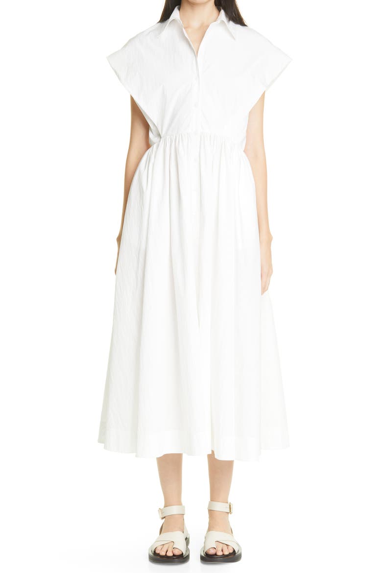 Sleeveless Cotton Blend Midi Dress, Main, color, 100 WHITE
