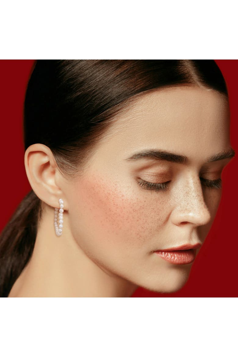 Pearl Open Heart Hoop Earrings, Alternate, color, Sterling Silver