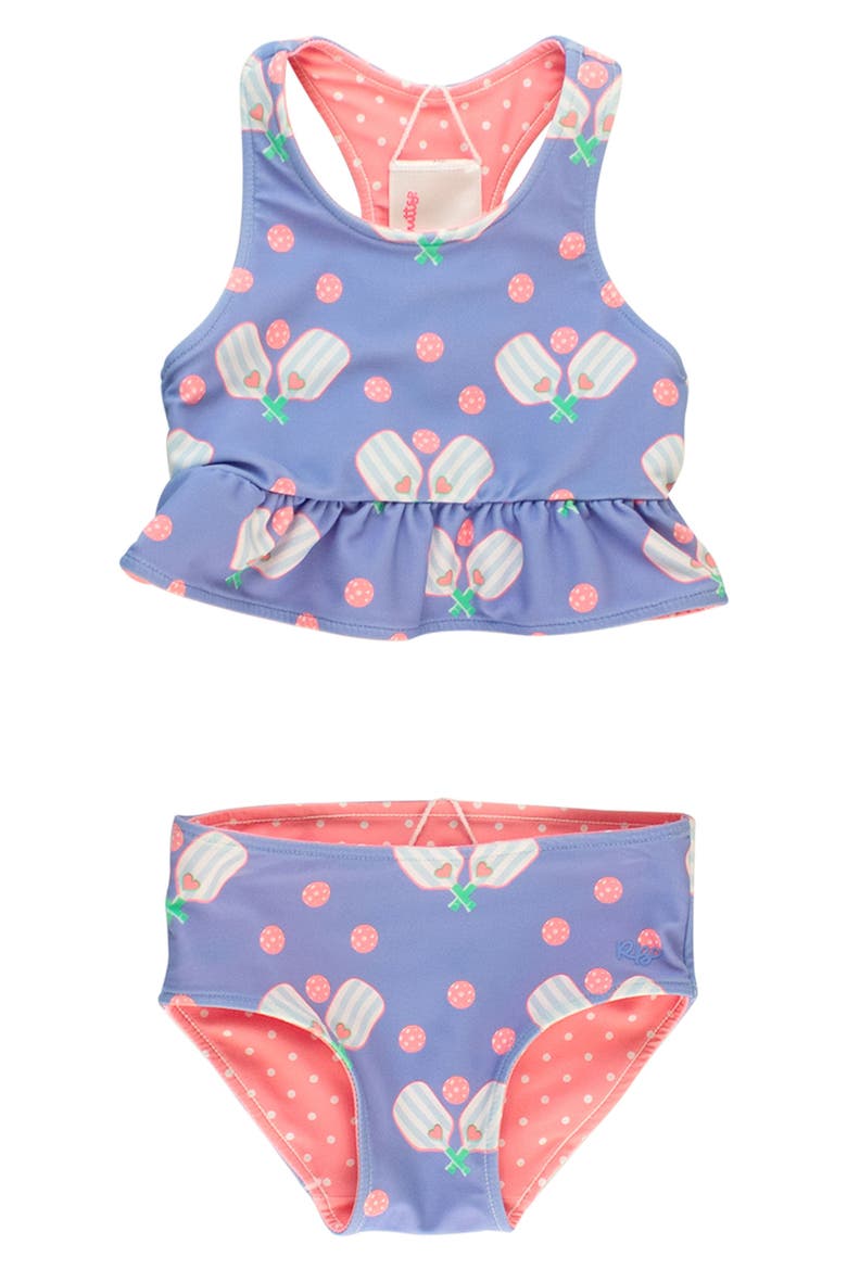 Kids' Pickleball Playtime Reversible Two-Piece Swimsuit, Alternate, color, BLUE/ PINK
