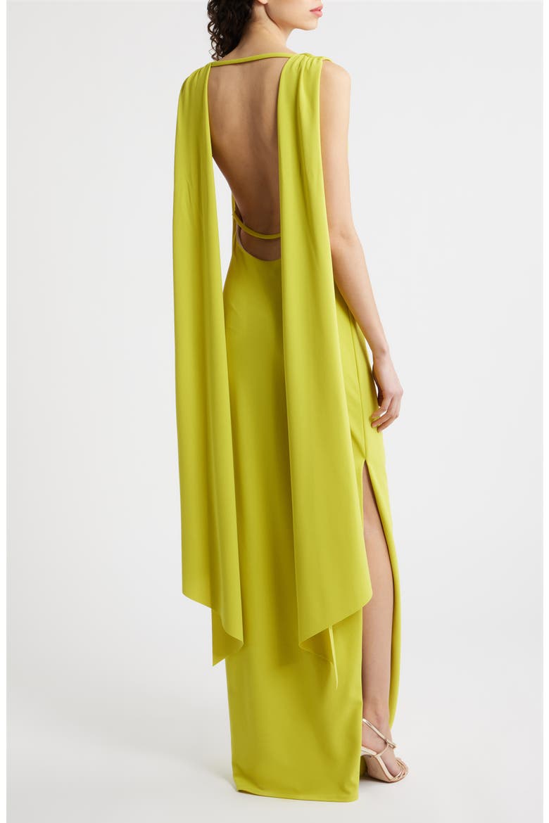 Brullo Draped Column Gown, Alternate, color, CHARTREUSE