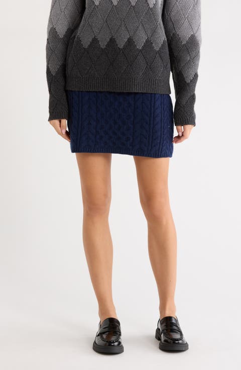 Cable Knit Wool & Cashmere Miniskirt