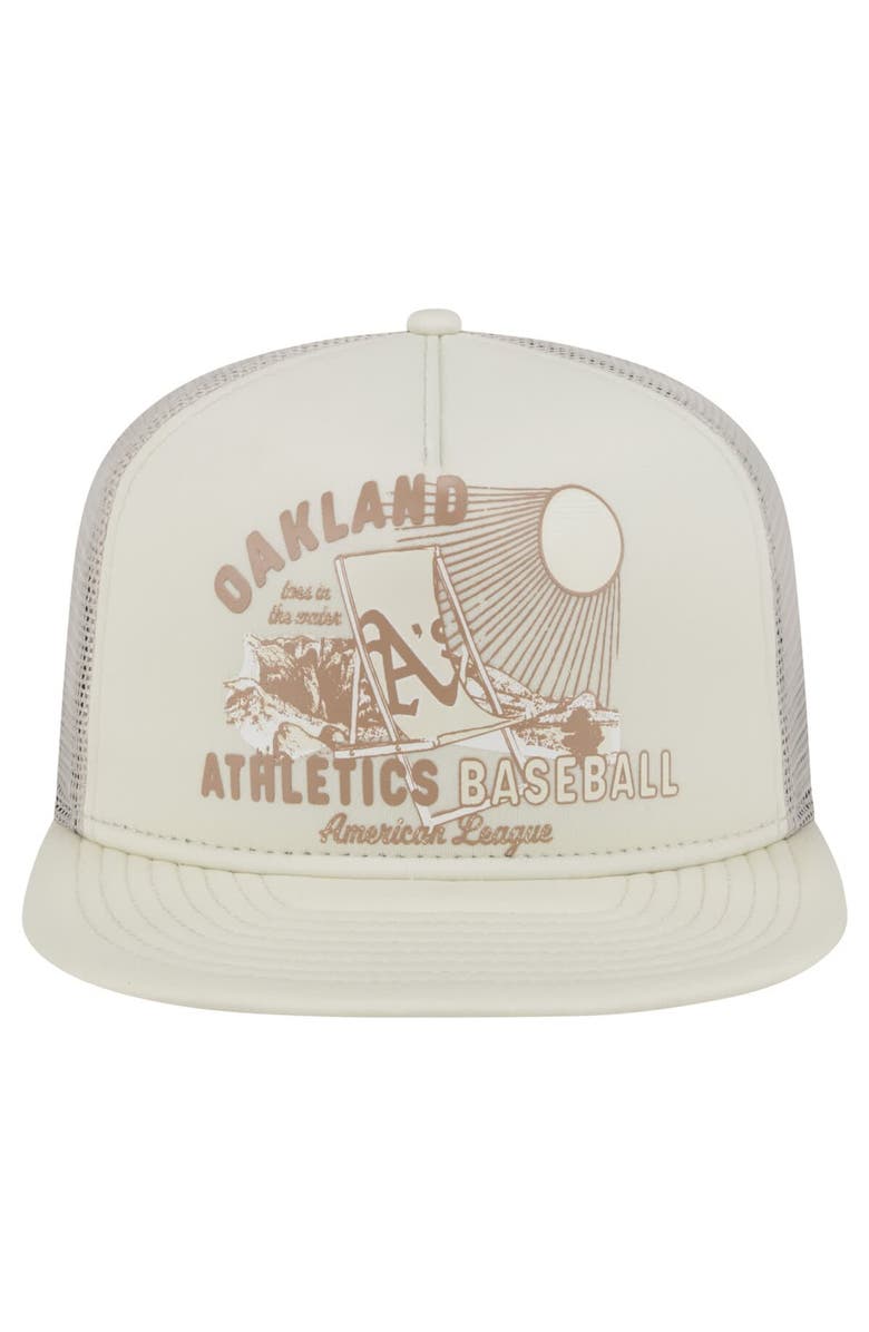 New Era Men's New Era Khaki Oakland Athletics Almost Friday A-Frame 9FIFTY Trucker Snapback Hat, Alternate, color,