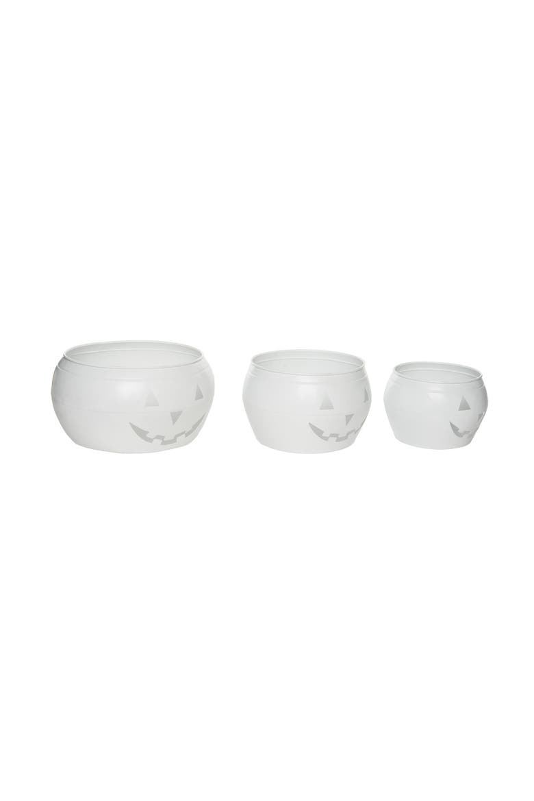White Halloween Jack-O-Lantern Tealight Candle Holder Set of 3, Alternate, color, White