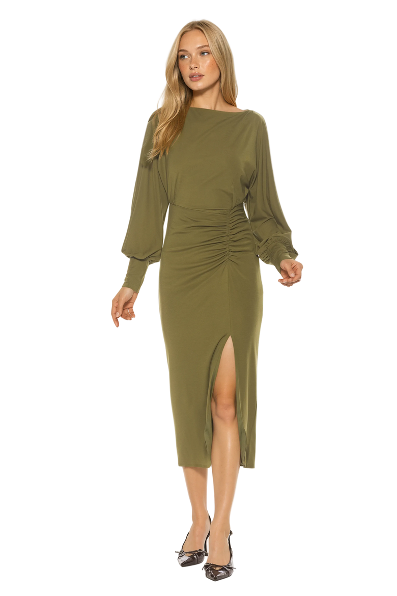 Uri Boatneck Dolman Sleeve Dress with V Back, Alternate, color, Sage