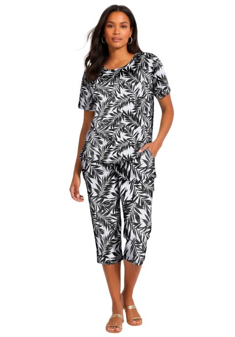 Plus Size 2-Piece Printed Henley Top And Capri Set
