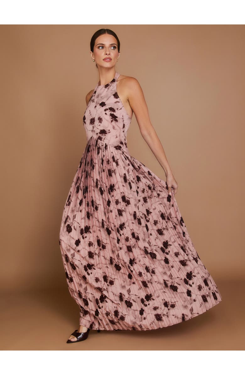 Six Stories Floral Halter Pleated Ruffle Maxi Dress, Alternate, color, Dusky Pink