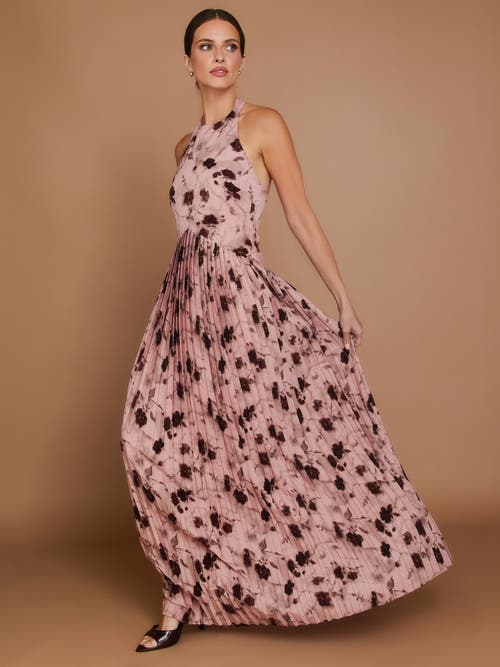 Six Stories Floral Halter Pleated Ruffle Maxi Dress In Pink
