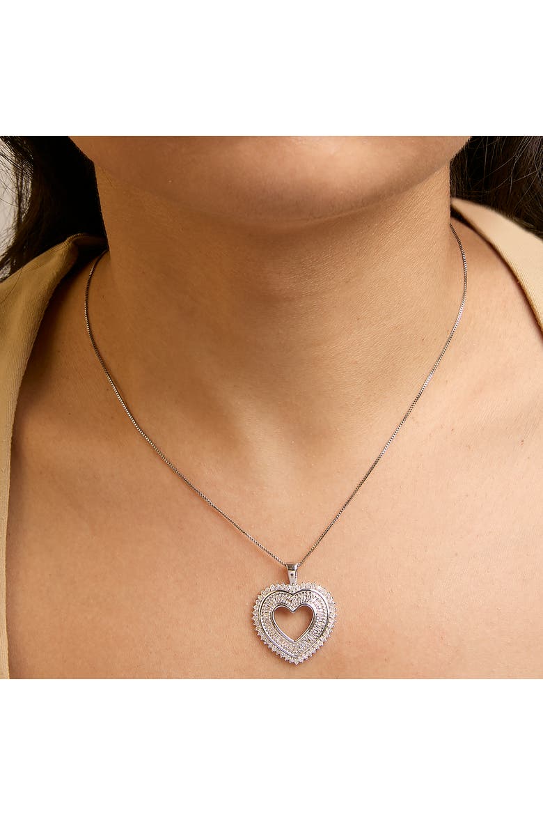 .925 Sterling Silver 1.0 Ctw Diamond Shadow Open Heart Halo Pendant Necklace, Alternate, color, White