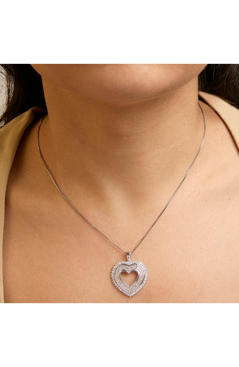 Haus of Brilliance .925 Sterling Silver 1.0 Ctw Diamond Shadow Open Heart Halo Pendant Necklace, Alternate, color, White