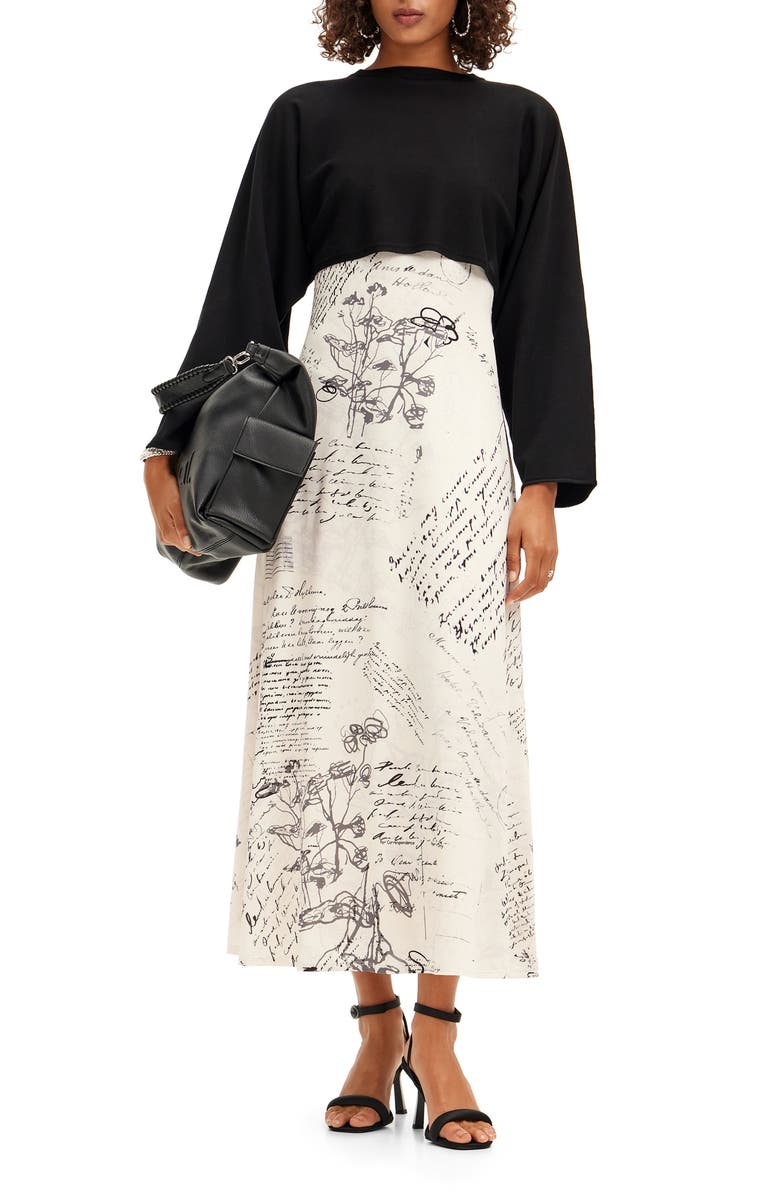 Desigual Letters Print Slipdress & Crop Sweater, Alternate, color, 