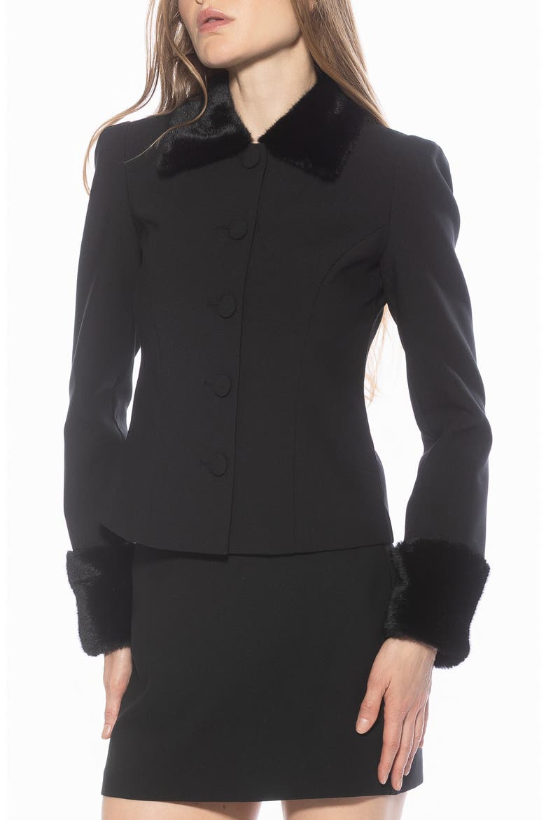 Fran Faux Fur Trim Twill Jacket, Alternate, color, BLACK