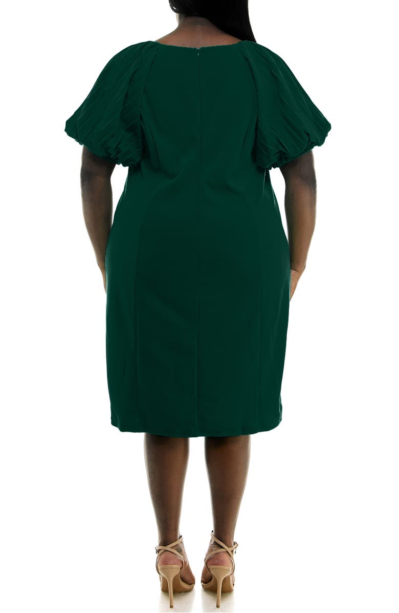 Nina Leonard Pleat Puff Sleeve Midi Dress, Alternate, color, Emerald