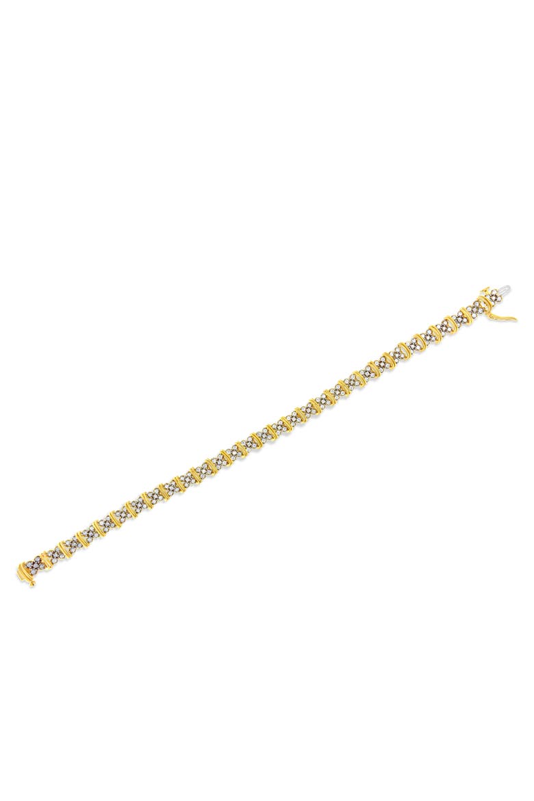 10K Yellow Gold Plated Silver 2.0 Cttw Diamond Cluster "X" Shaped Link Bracelet, Alternate, color, Yellow