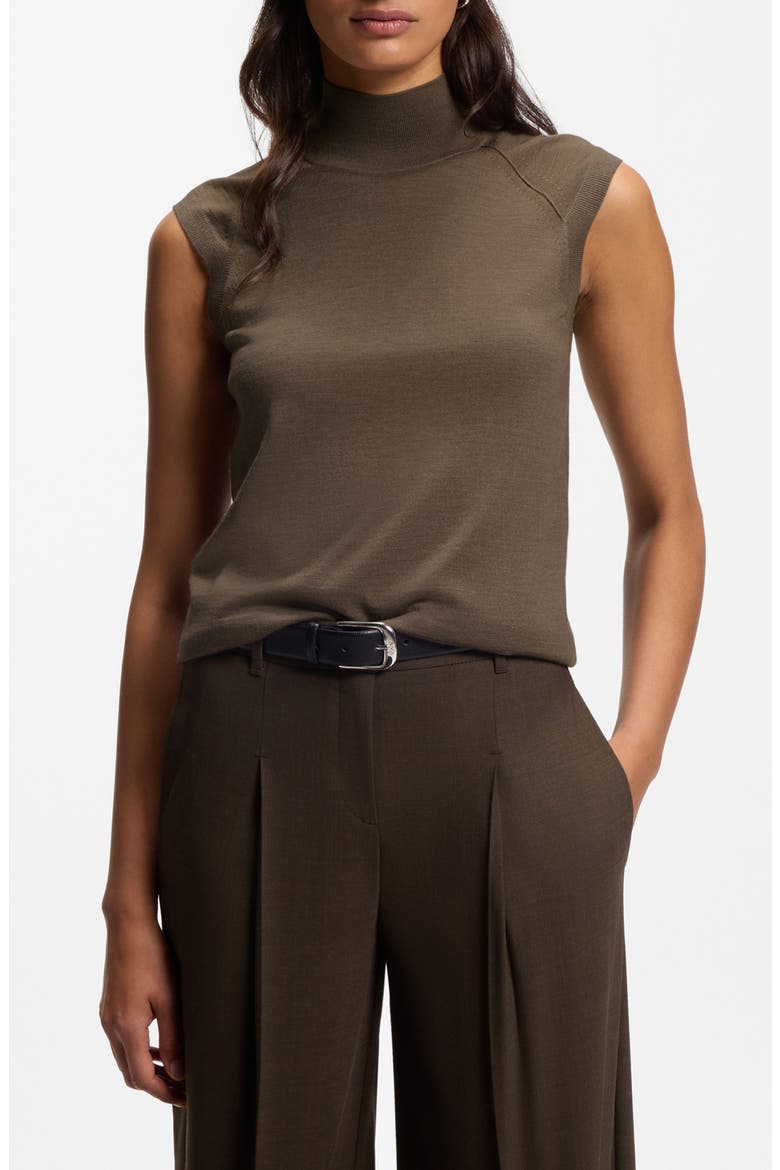 Fipini Virgin Wool Mock Neck Top, Main, color, WALNUT
