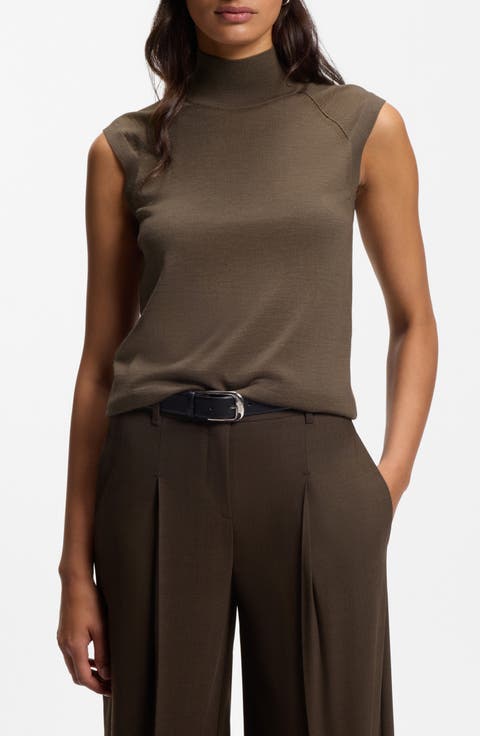 Fipini Virgin Wool Mock Neck Top