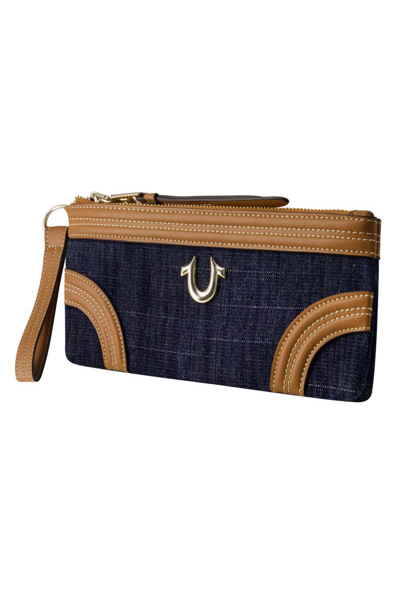 Horseshoe Denim Wristlet Wallet, Alternate, color, DARK DENIM