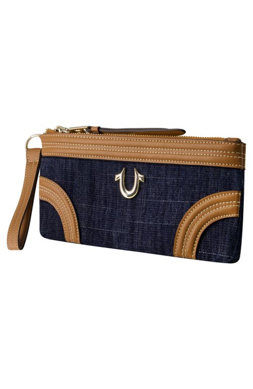 True Religion Horseshoe Denim Wristlet Wallet In Dark Denim
