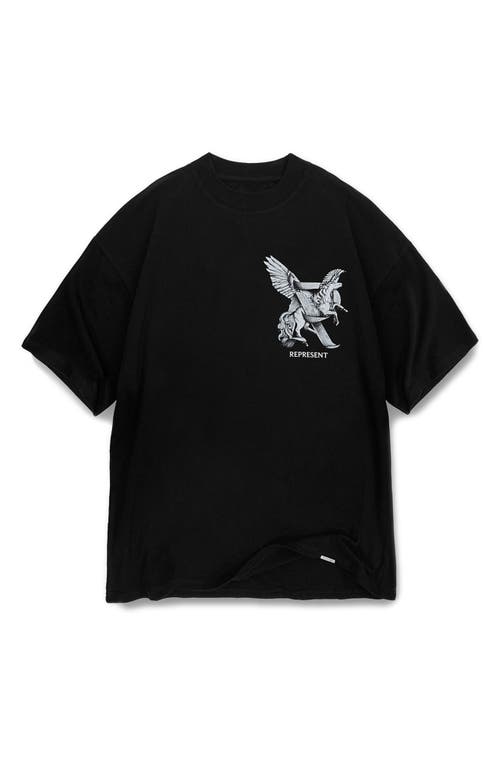 Represent Elegance Unicorn Black Crewneck T-shirt With Logo Print On The Front And Maxi Print On The Rear In C In Jet Black