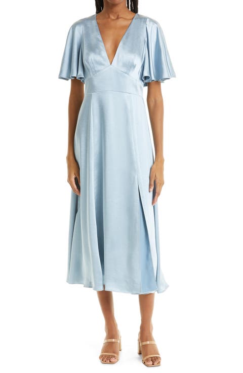 Immie Cape Sleeve Satin Dress