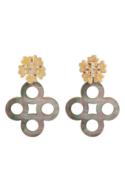 Kira Clover Pavé Front/Back Earrings