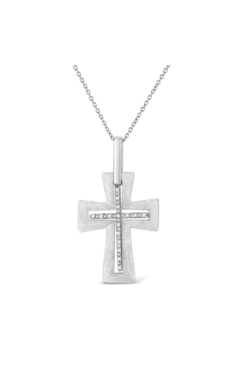 Haus of Brilliance .925 Sterling Silver Prong-Set Diamond Accent Cross Pendant Necklace, Main, color, White