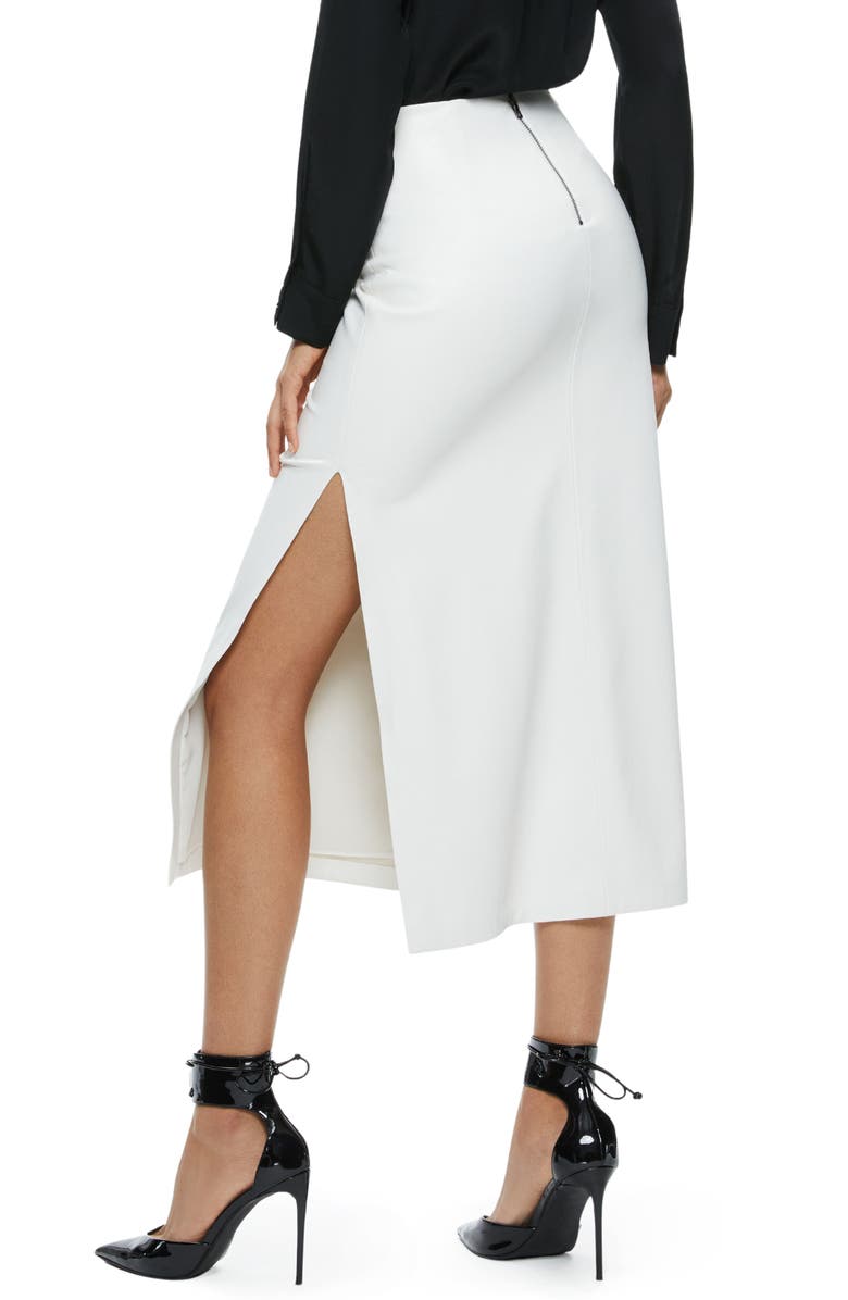 Alice + Olivia Maeve Back Slit Faux Leather Midi Skirt, Alternate, color, Off White