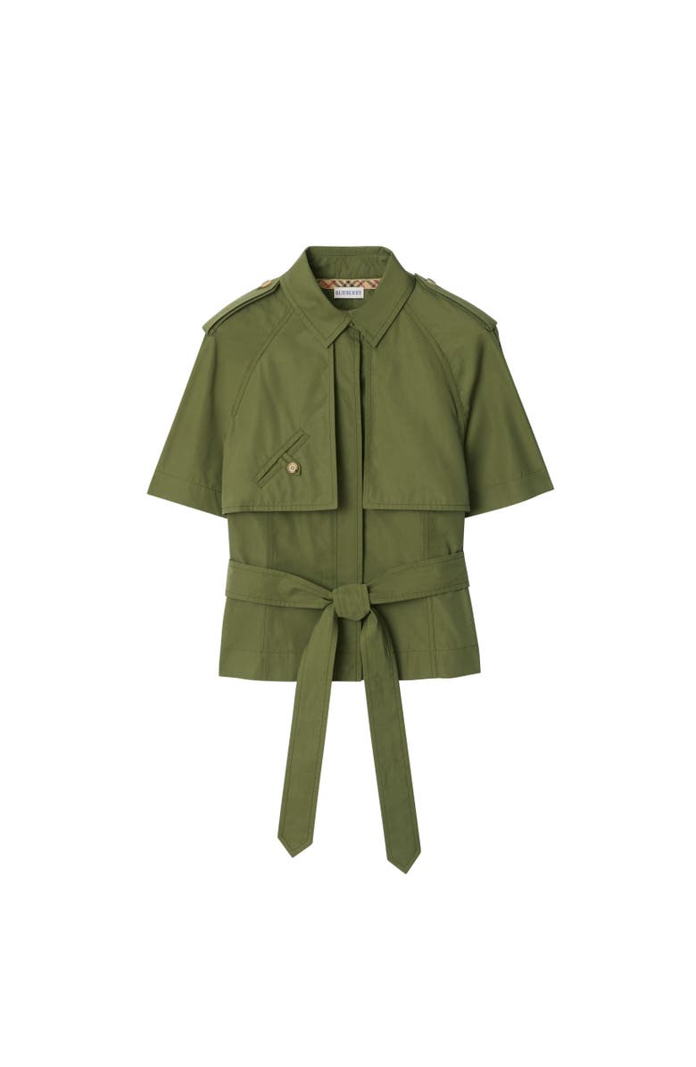 Burberry Cropped Cotton Poplin Trench Shirt, Alternate, color, Pasture Green