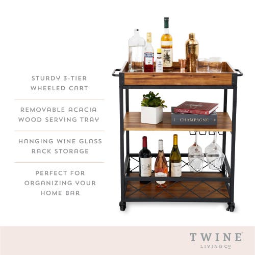Twine Modern Manor Bar Cart In Brown