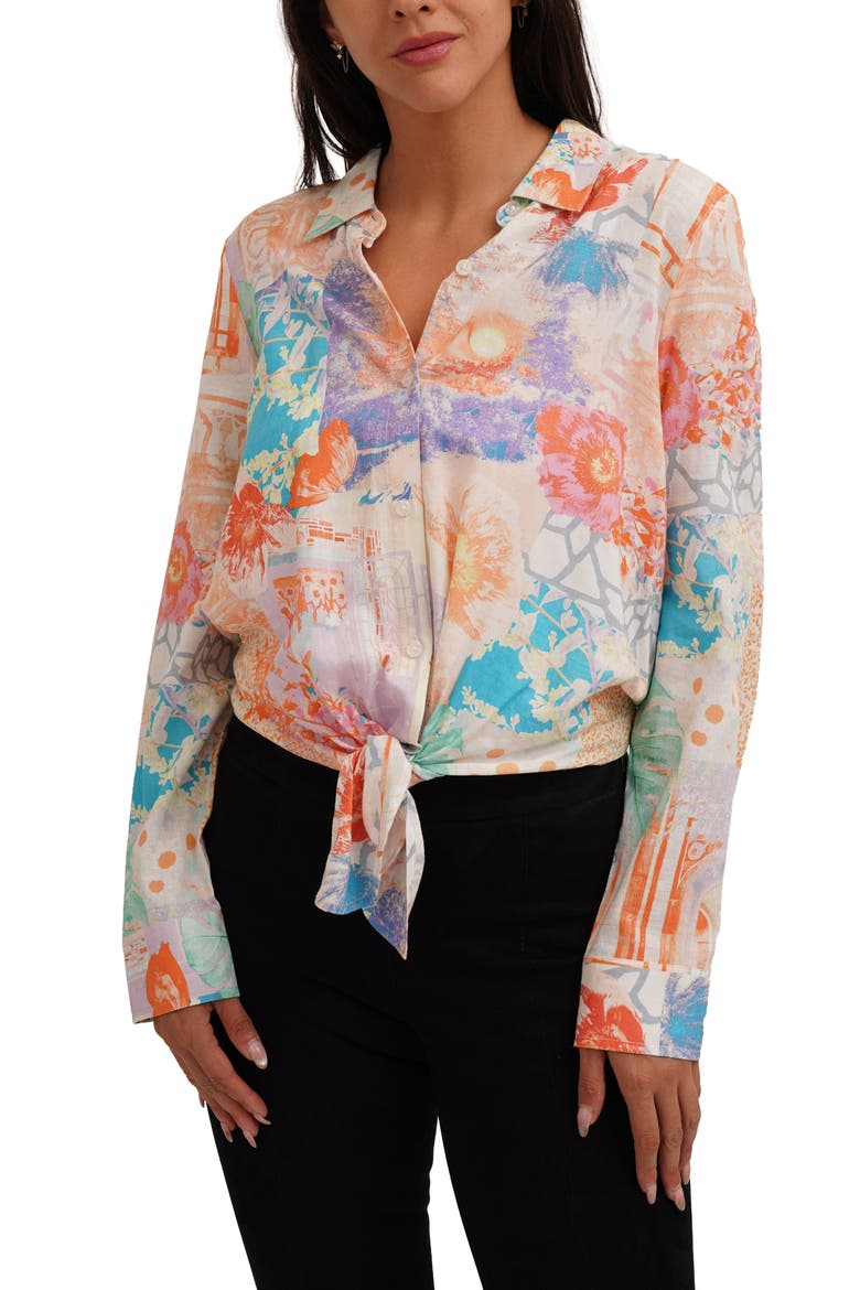 Long Sleeve Tie Front Button-Up Shirt, Alternate, color, JOSIE