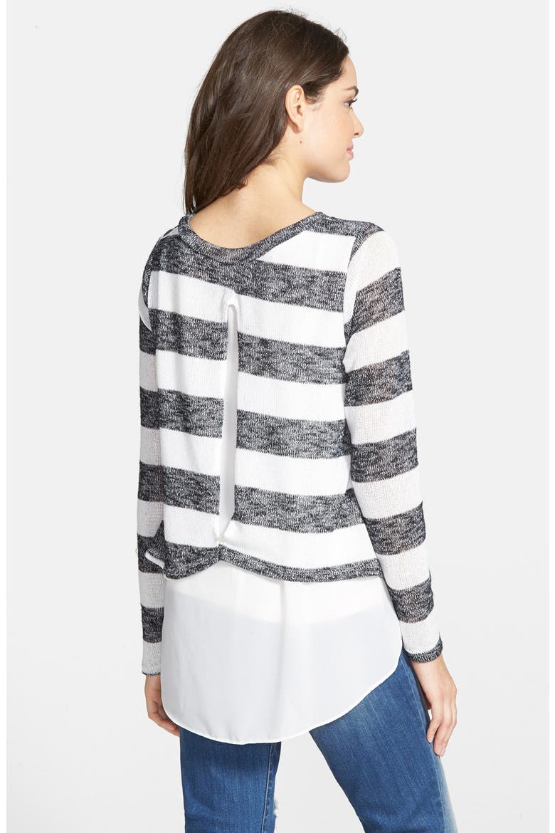 Woven Trim Tee, Alternate, color, GREY/ WHITE