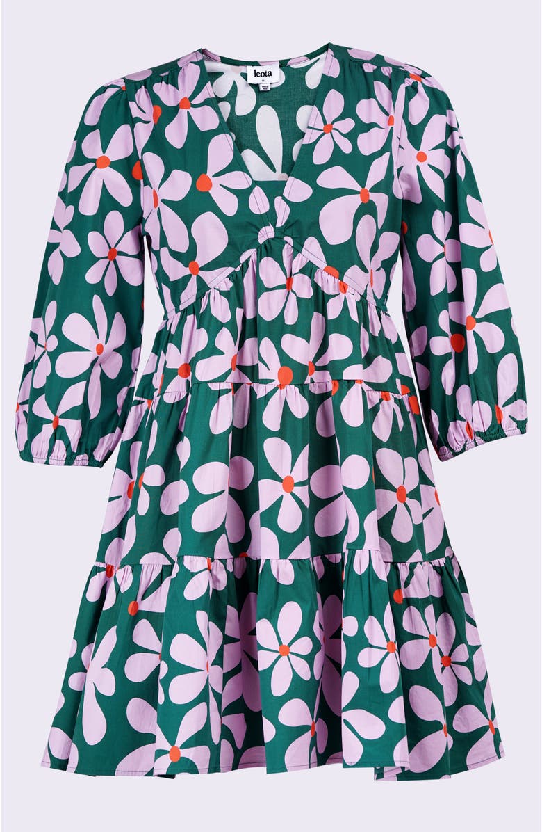 Leota Zariah Empire Waist Mini Dress, Alternate, color, Dancing Daisies Evergreen