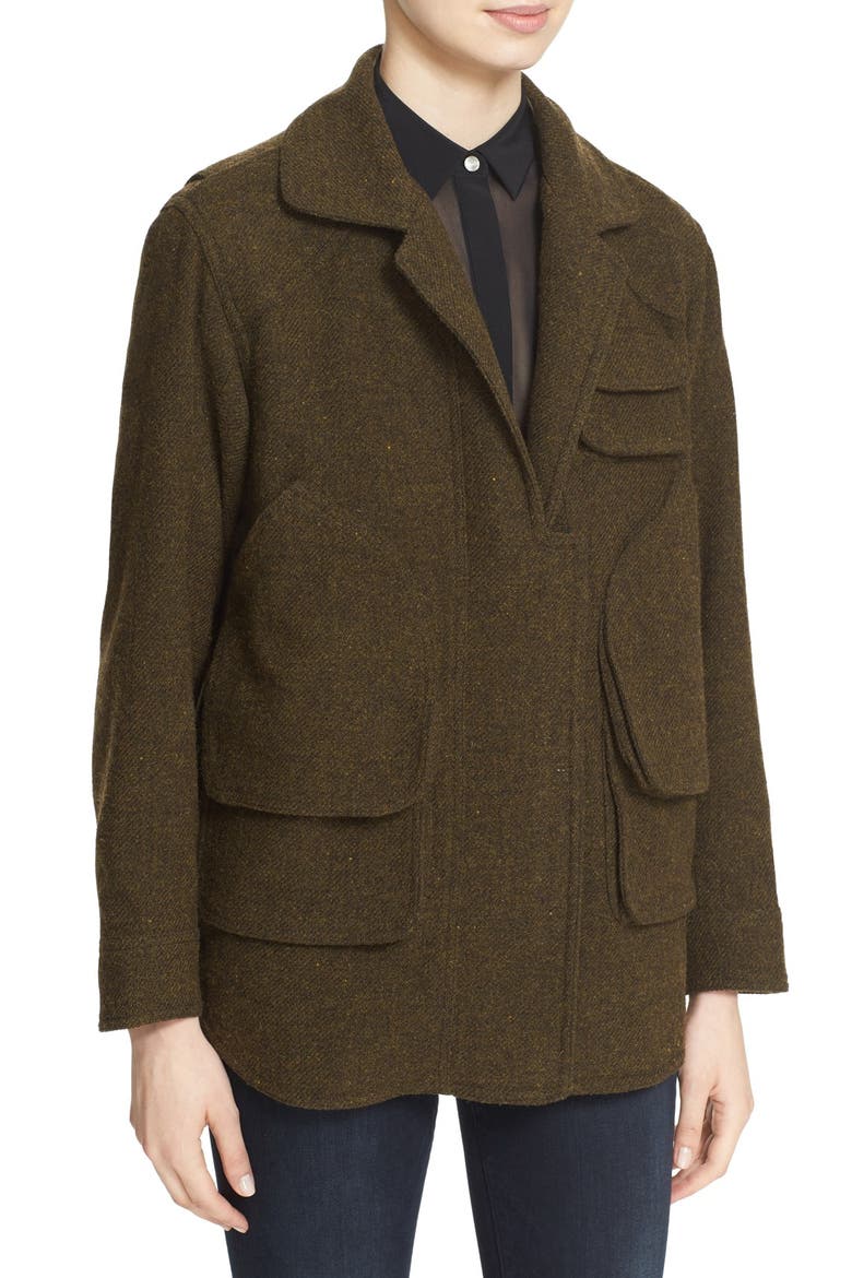 'Flak' Wool Blend Jacket with Removable Faux Fur Collar, Alternate, color, ARMY