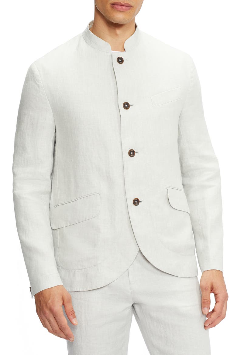 Radio J Mandarin Collar Linen Blazer, Main, color, NATURAL