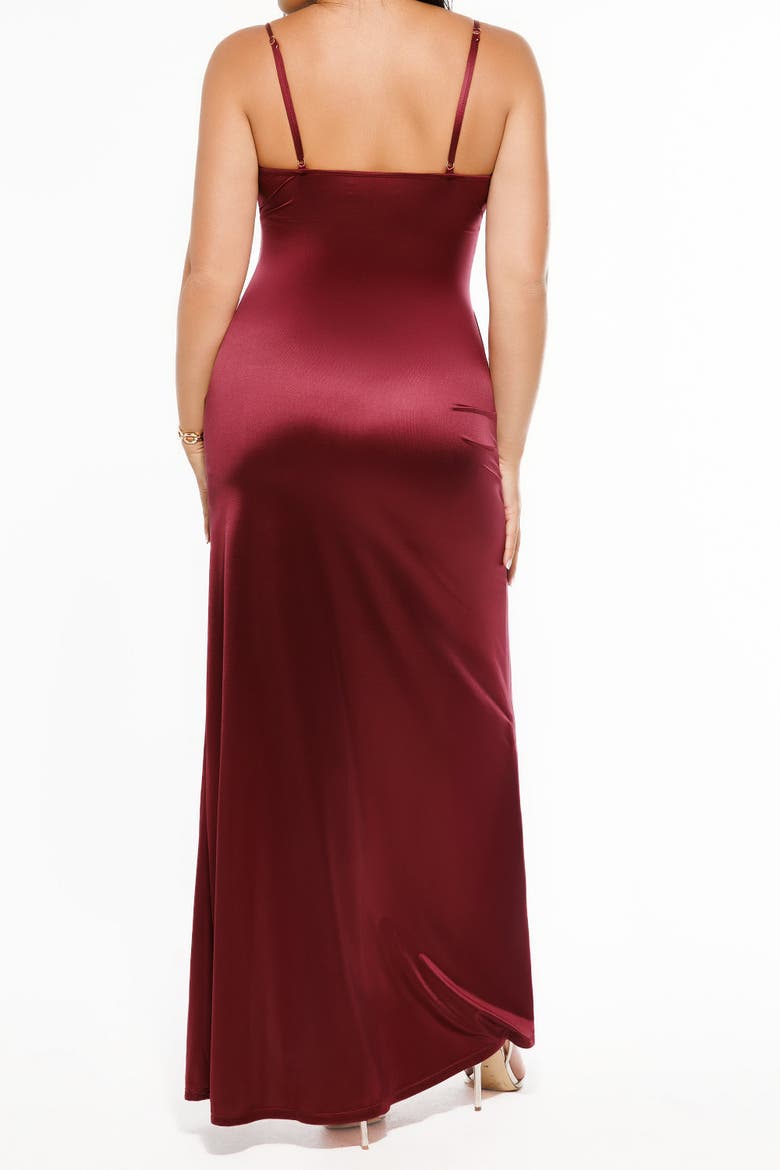 Shapewear Satin Deep-V Front Slit Maxi Date Night Shapewear Dress, Alternate, color, Burgundy
