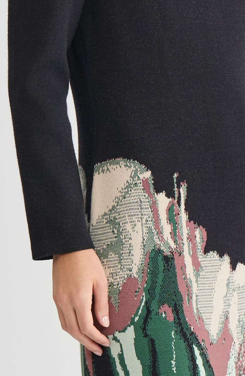 Misook Relaxed Floral Jacquard Knit Maxi Dress, Alternate, color, Dark Ivy/Black/Midnight Umber