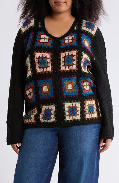 Crochet Square Cardigan (Plus)
