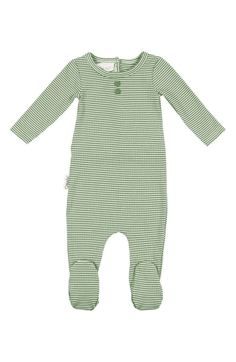 Manière Button Stripe Footie, Main, color, Olive