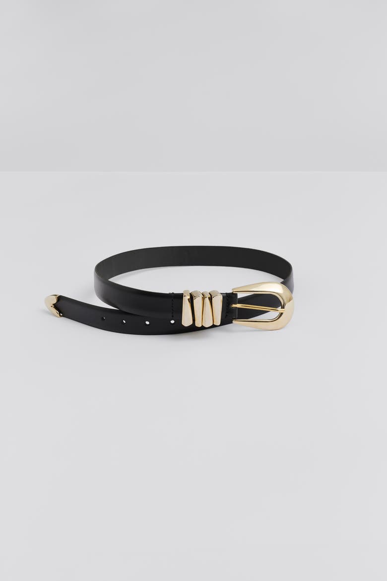 Azelia Buckle Leather Belt, Alternate, color, Black