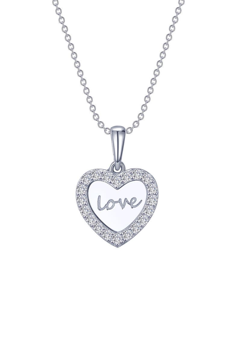 Love Heart Simulated Diamond Pendant Necklace, Main, color, WHITE