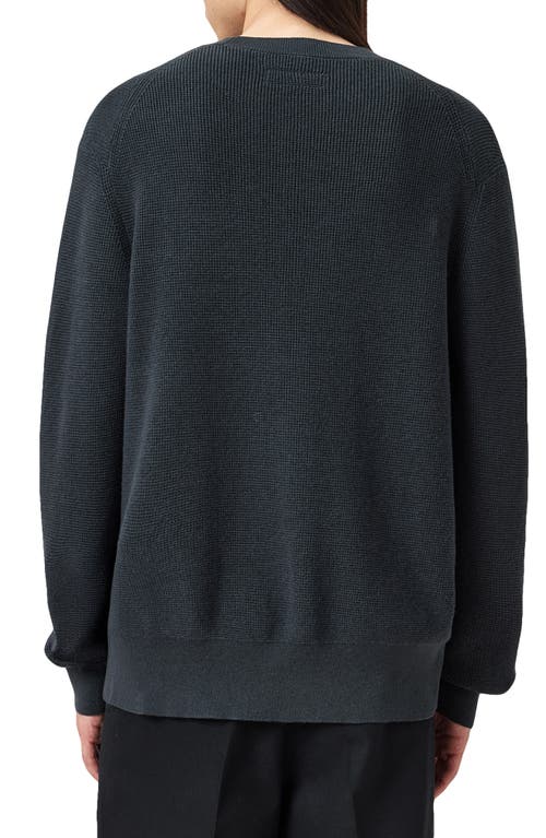 Allsaints Oversize Cotton & Wool Waffle Crewneck Sweater In Black